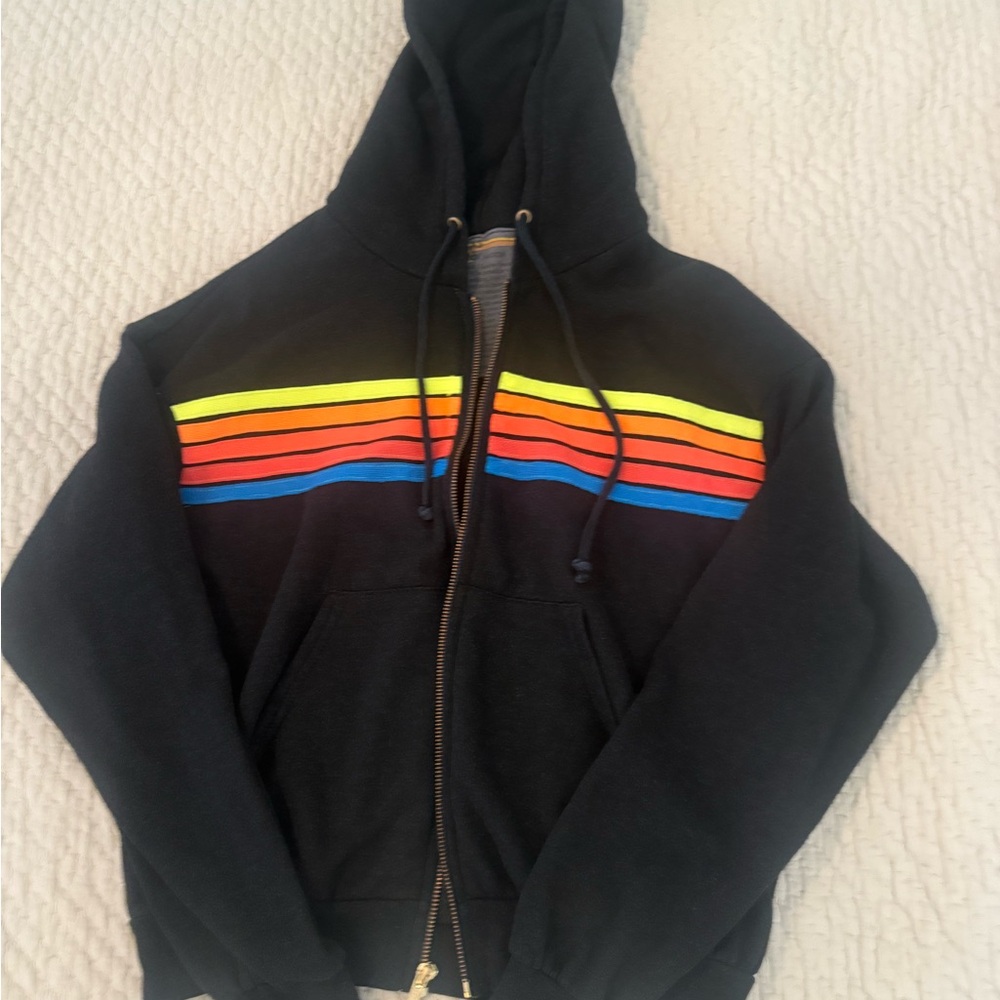 Aviator Nation 5 stripe Charcoal Hoodie. Size XS
